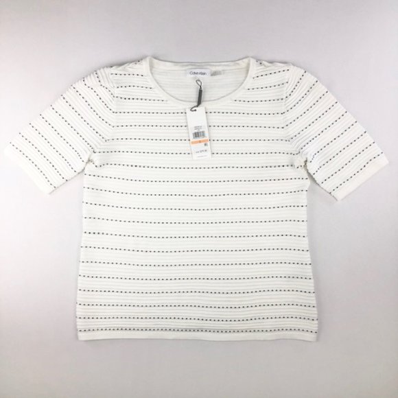 Calvin Klein Women's Knit Textured Striped White - Picture 2 of 4